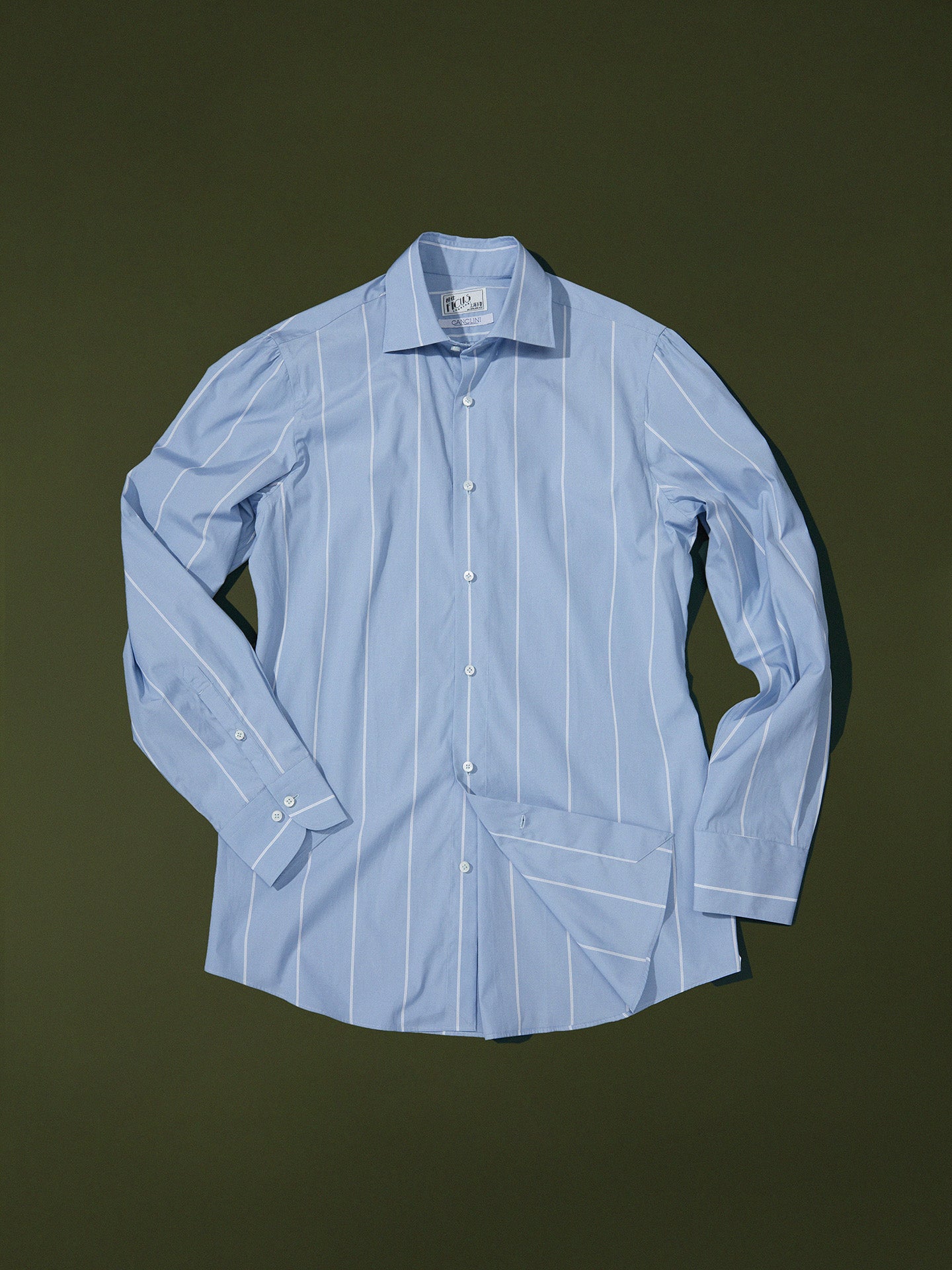 Neapolitan Blue and White Wide Stripe Cotton Spread Collar Handcrafted Shirt - Canclini