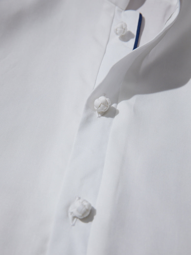White Cotton/ Linen/ Tencel Pullover Shanghai Shirt