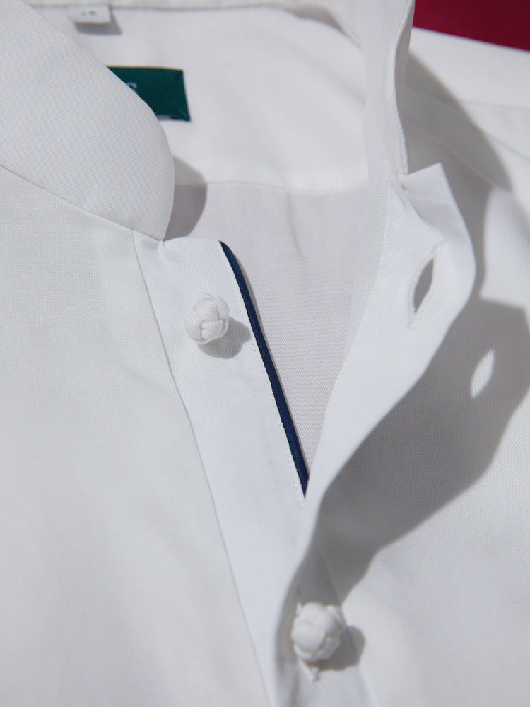 White Cotton/ Linen/ Tencel Pullover Shanghai Shirt