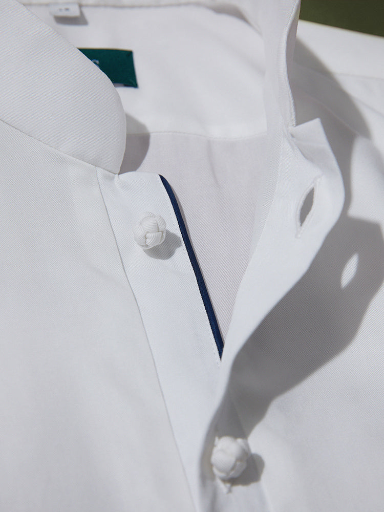 White Cotton/ Linen/ Tencel Pullover Shanghai Shirt