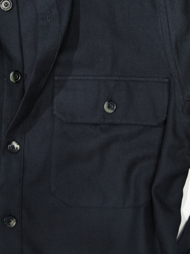 Black Herringbone Canclini Cotton/Cashmere Shirt Jacket