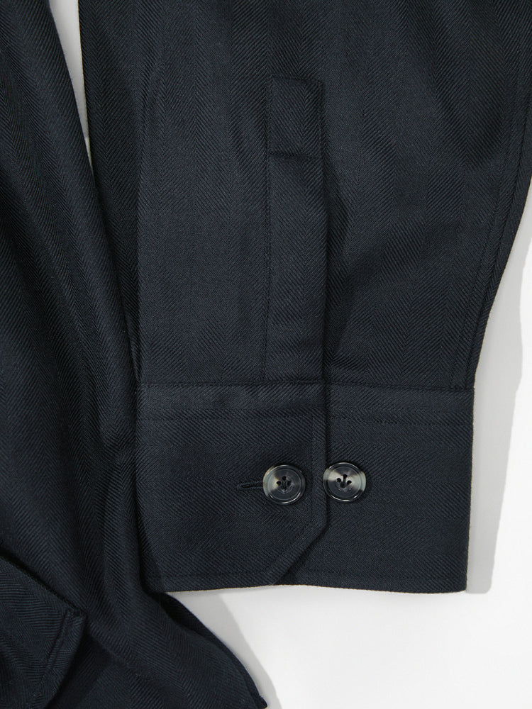 Black Herringbone Canclini Cotton/Cashmere Shirt Jacket