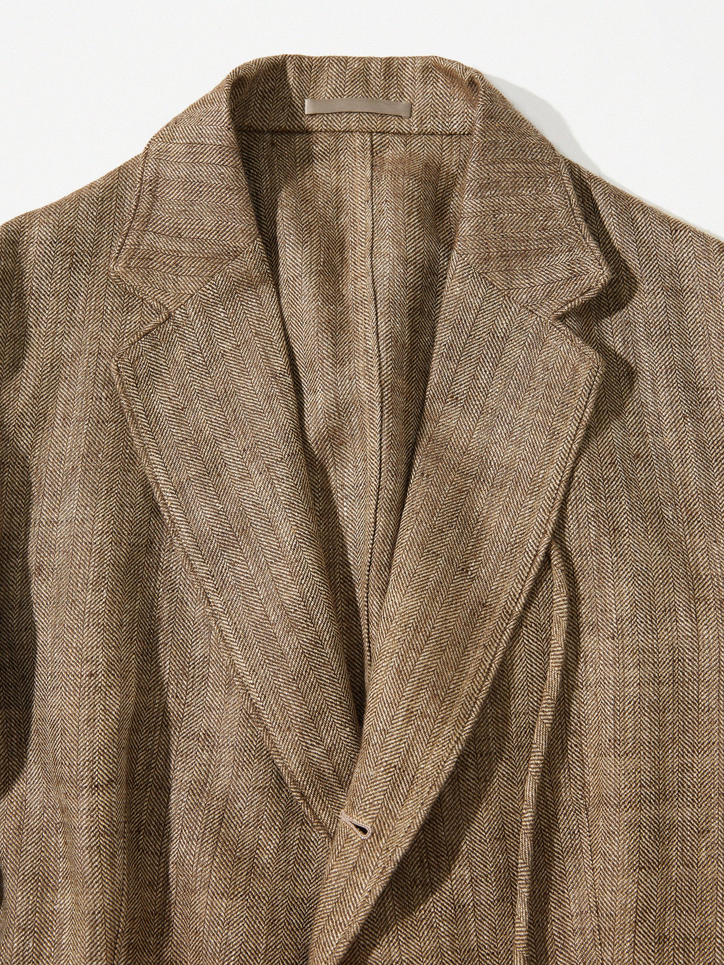 Coffee Herrinbone Linen/Silk Unstructured Oriental Blazer