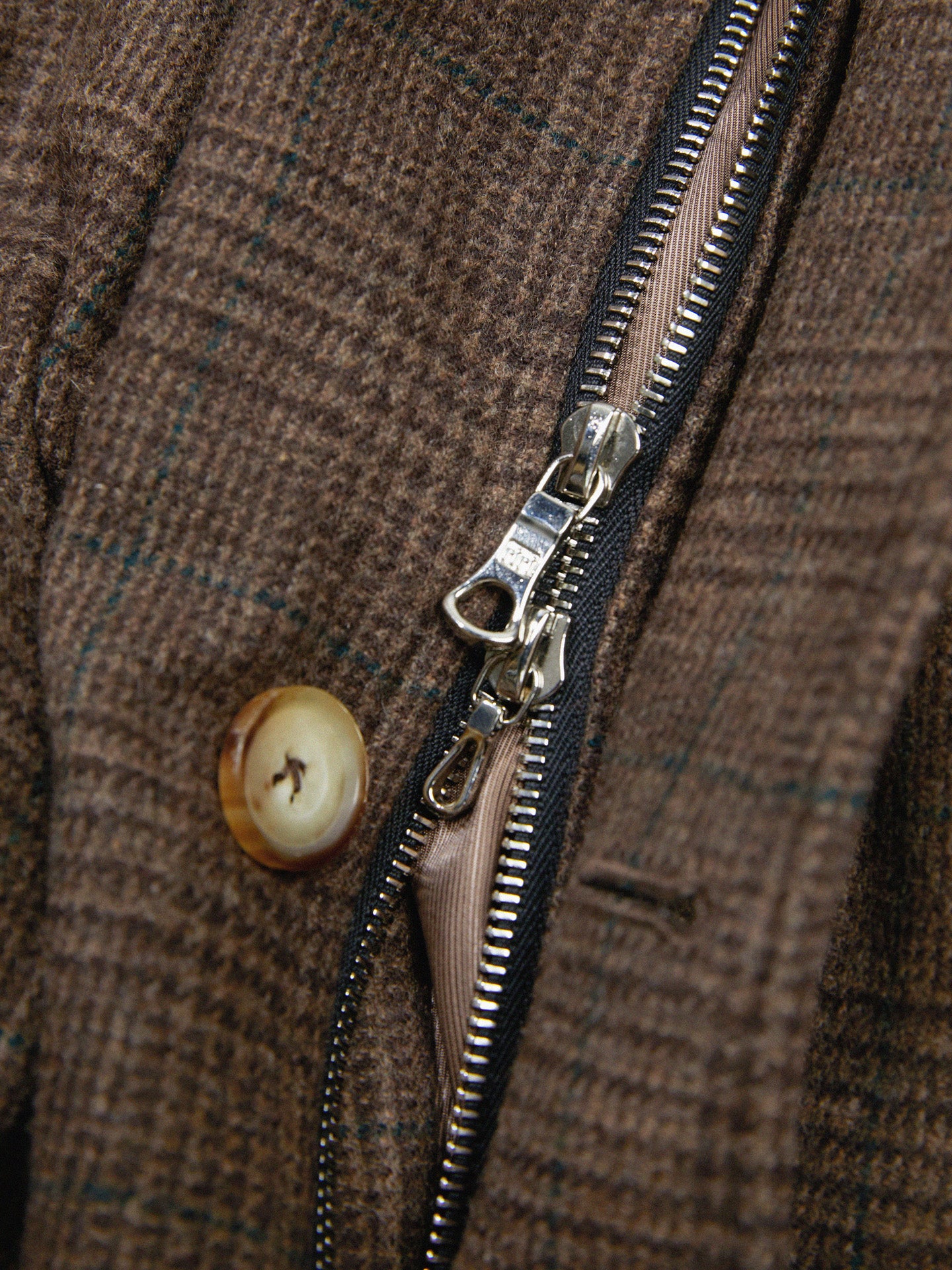 Brown Glen Check Wool Flannel  ‘Khingan’ Coat - Fox Brothers