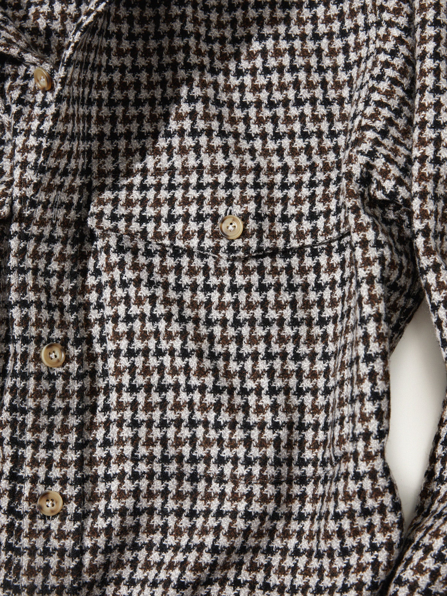 Brown and Black Houndstooth Wool Shirt Jacket -  Yunsa