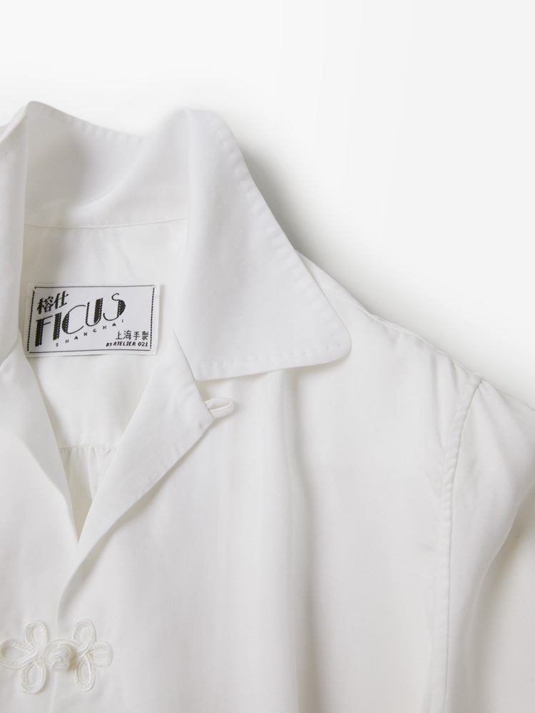White Camp Collar Frogged Handcrafted Shirt - Women's