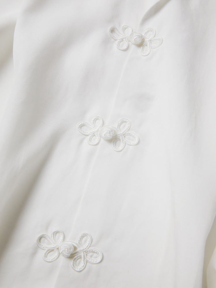 White Camp Collar Frogged Handcrafted Shirt - Women's