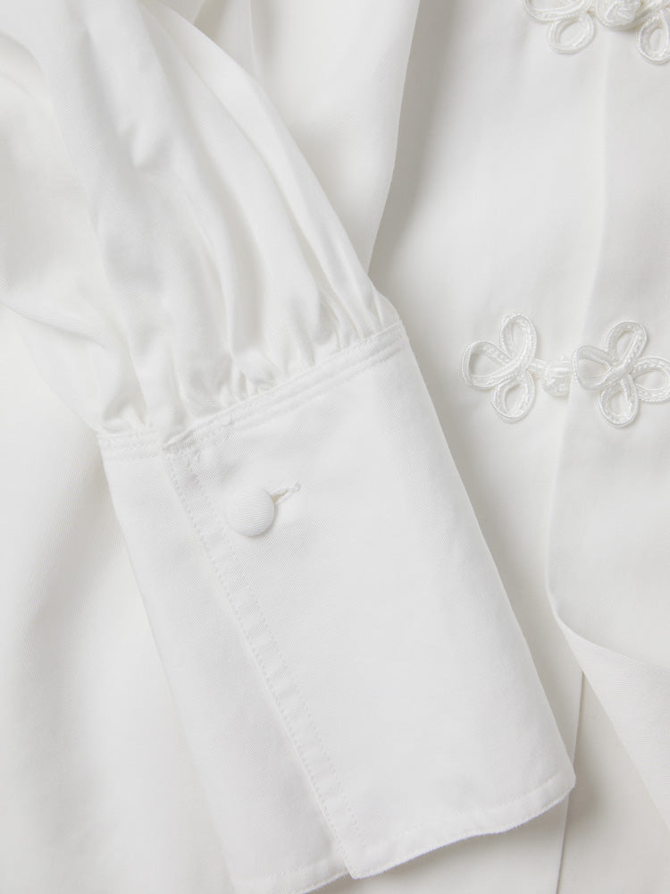 White Camp Collar Frogged Handcrafted Shirt - Women's