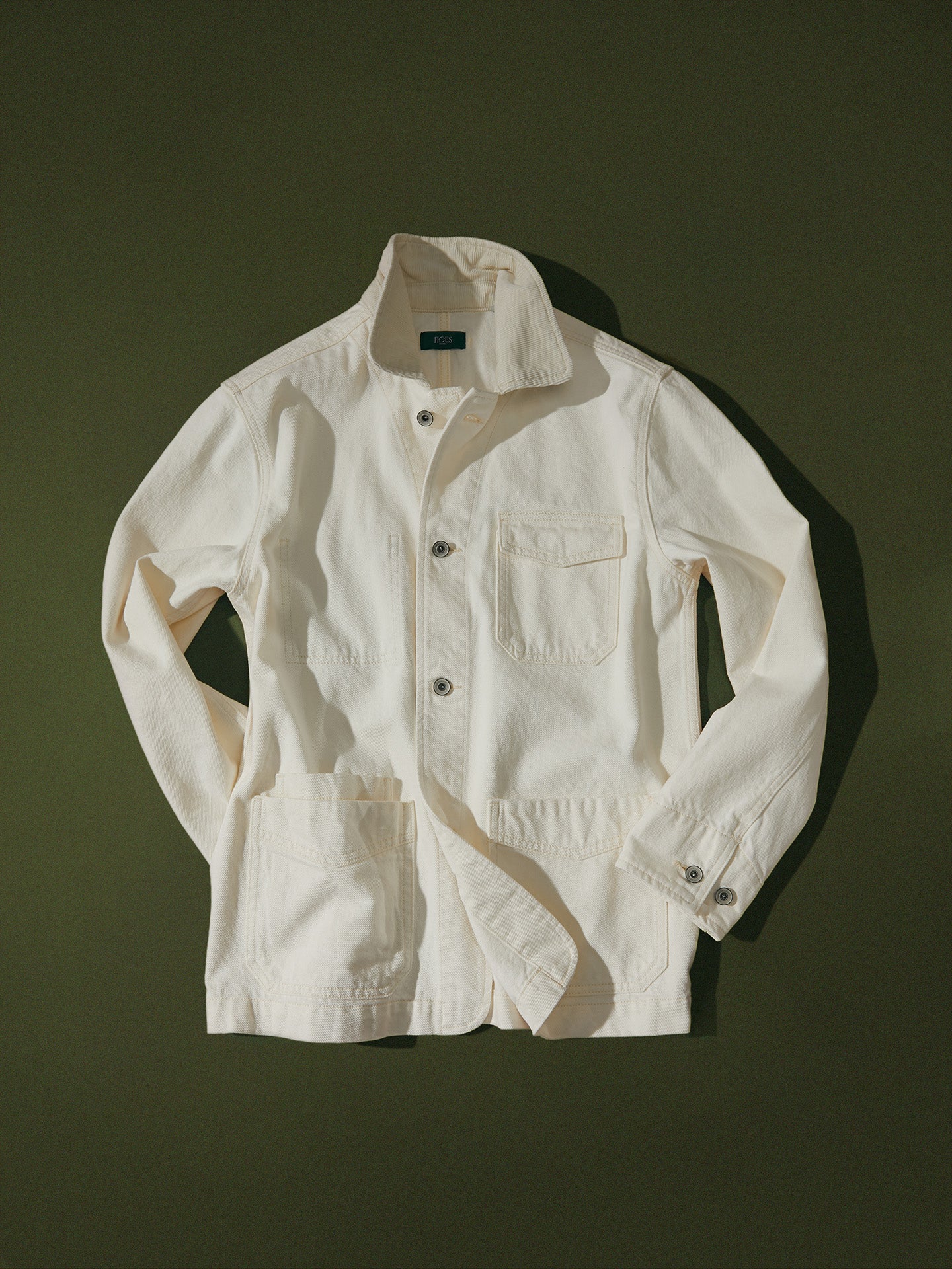 Ecru Washed Denim Five-Pocket ‘Writer ‘Jacket