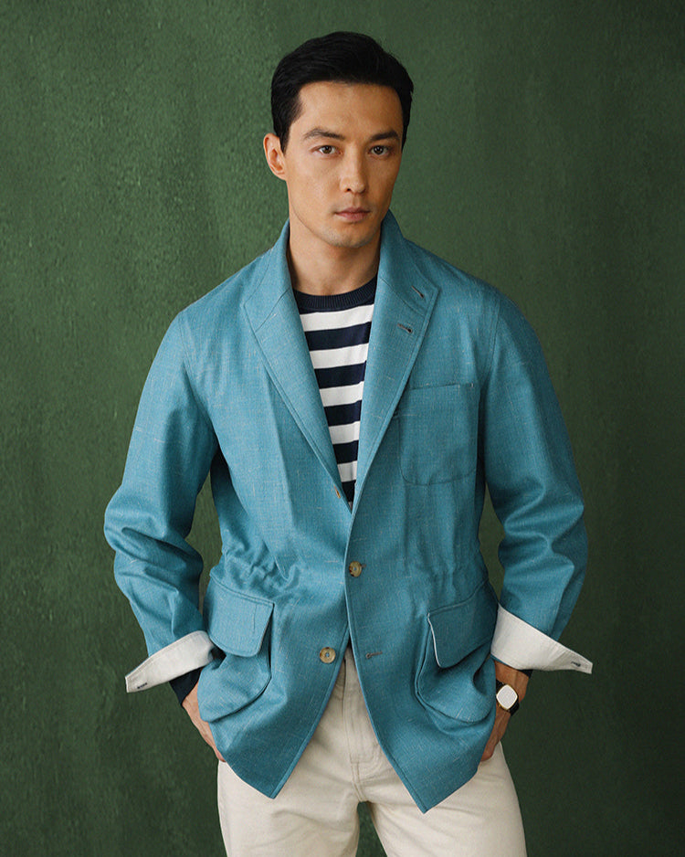 Sky-blue Wool/Silk Teba 118 Jacket - Loro Piana