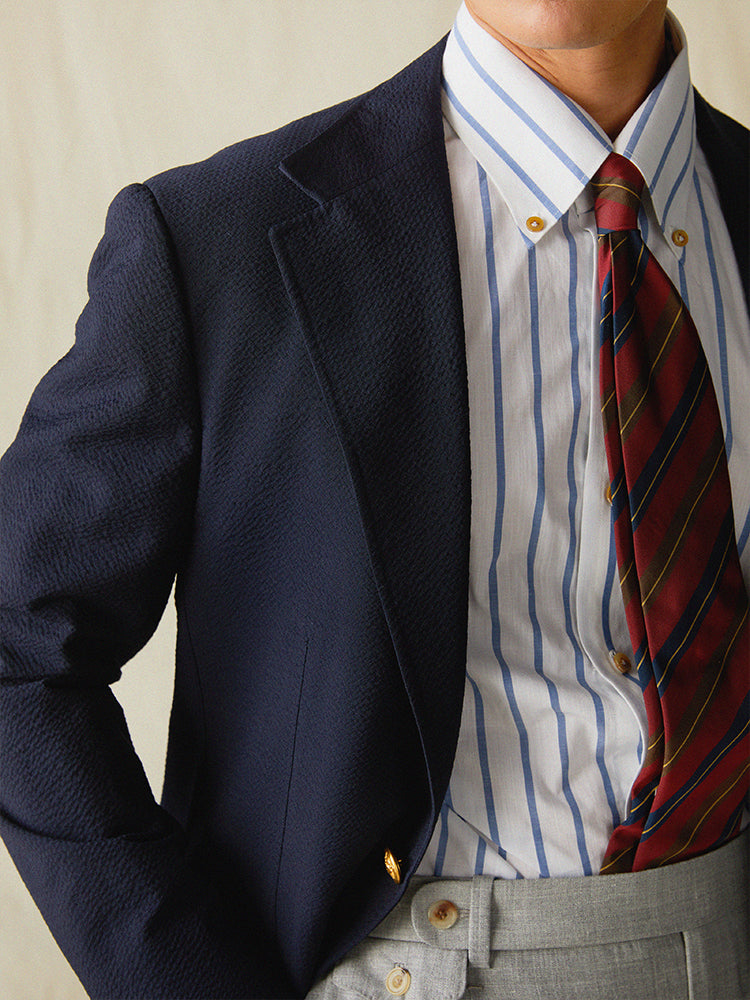 Navy Wool Seersucker Blazer – Marzotto