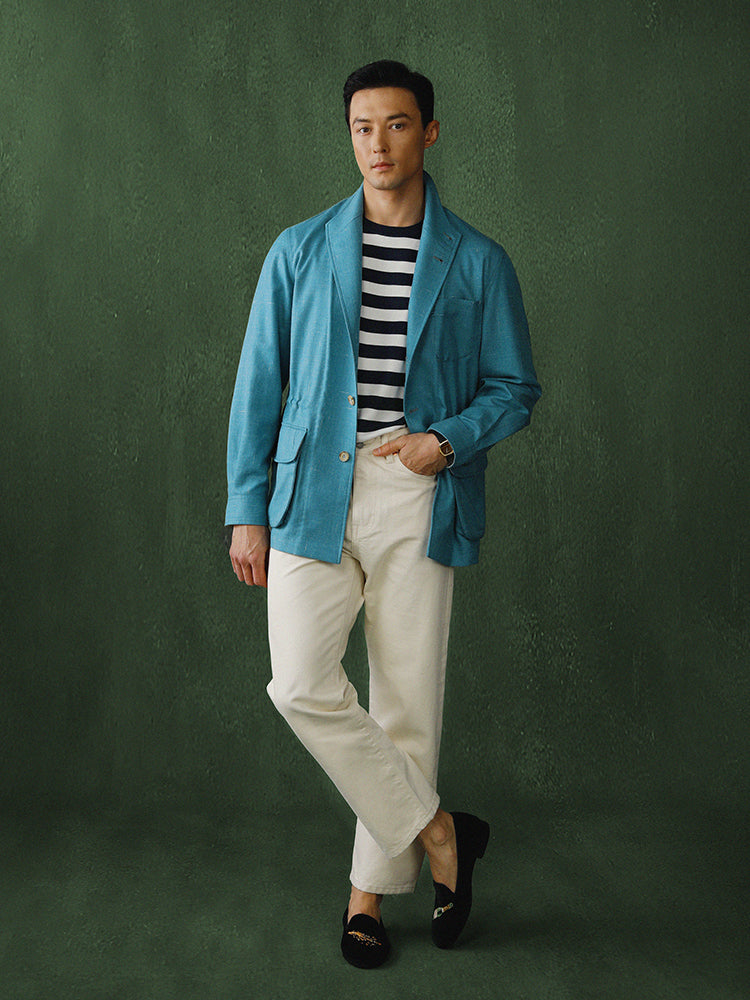Sky-blue Wool/Silk Teba 118 Jacket - Loro Piana