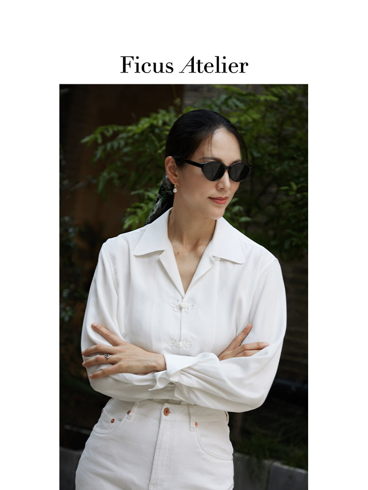 Camp Collar Frogged Handcrafted Shirt - White