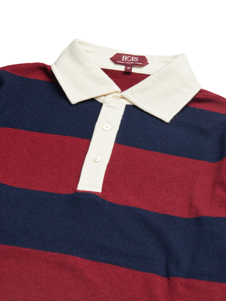 Wool/Cashmere Stripe LS Joint Polo - Navy/Red
