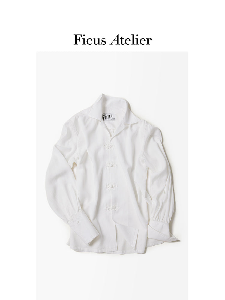 Camp Collar Frogged Handcrafted Shirt - White