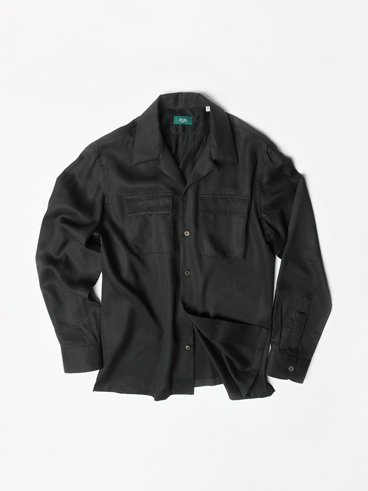 Havana Camp Collar Long Sleeve Shirt - Cotton Linen Tencel/Black