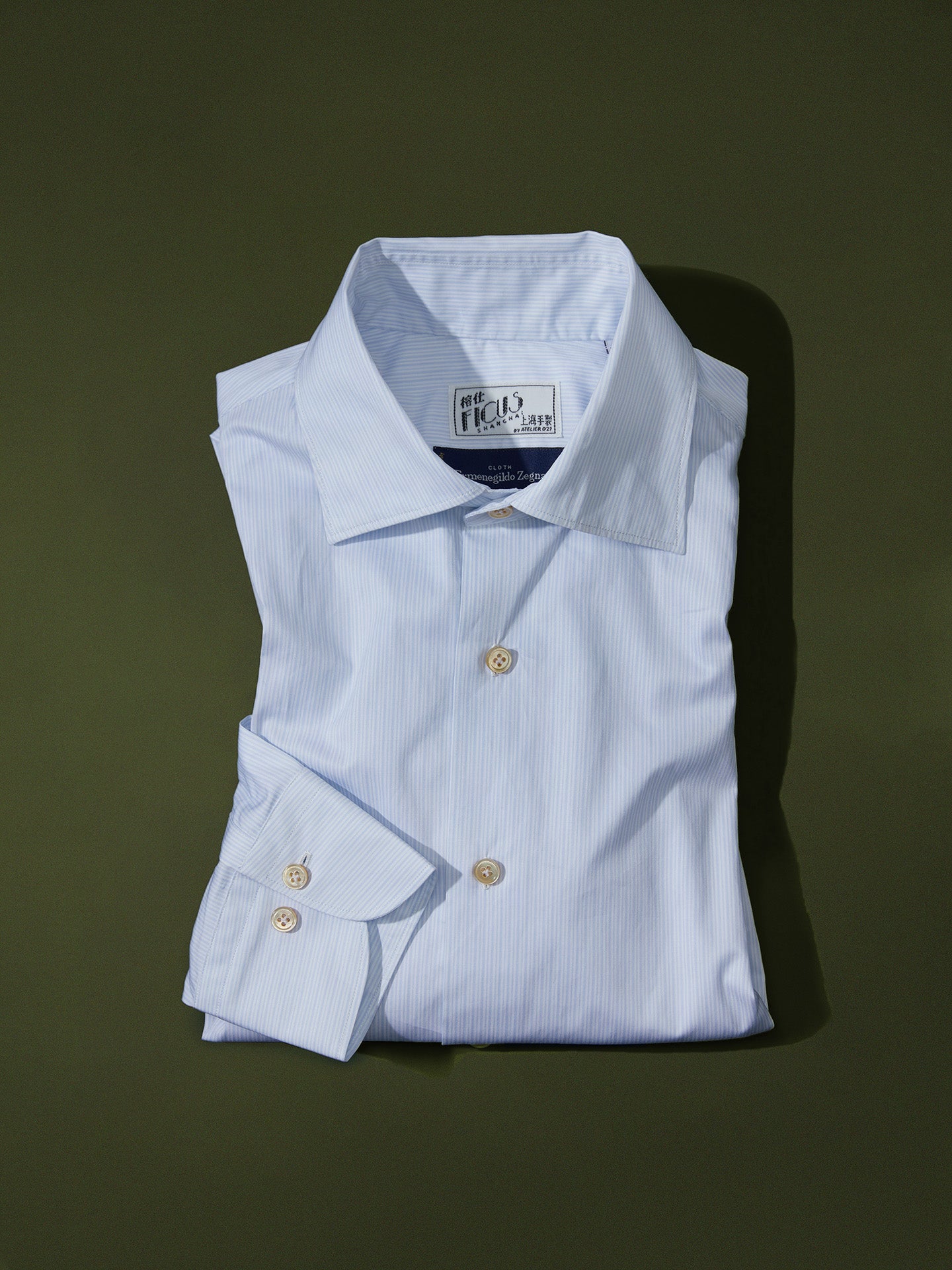 Neapolitan Light Blue and White Stripe Cotton Spread Collar Handcrafted Shirt - Zegna