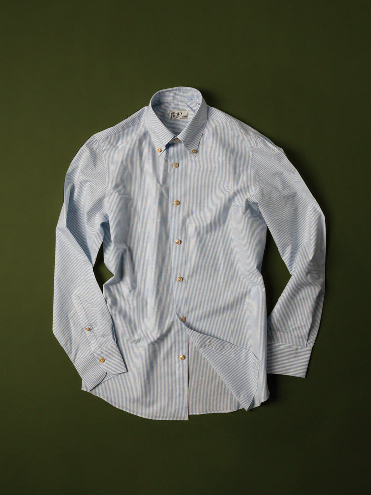 Neapolitan Cotton/Linen Stripe Handcrafted Shirt - Light Blue/Canclini