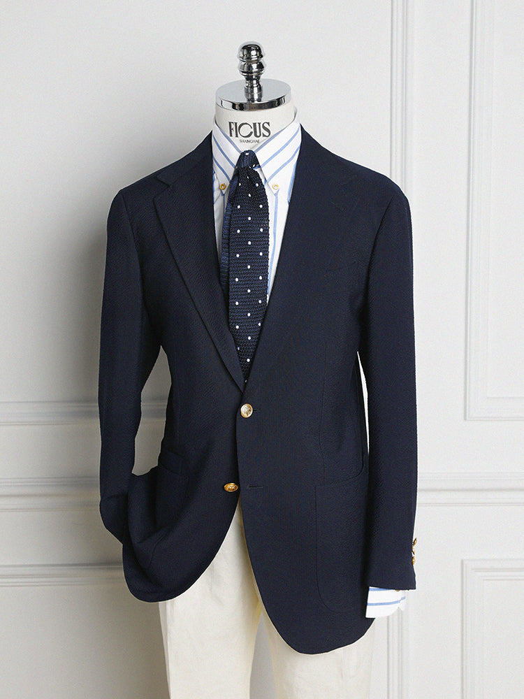 Navy Wool Seersucker Blazer – Marzotto