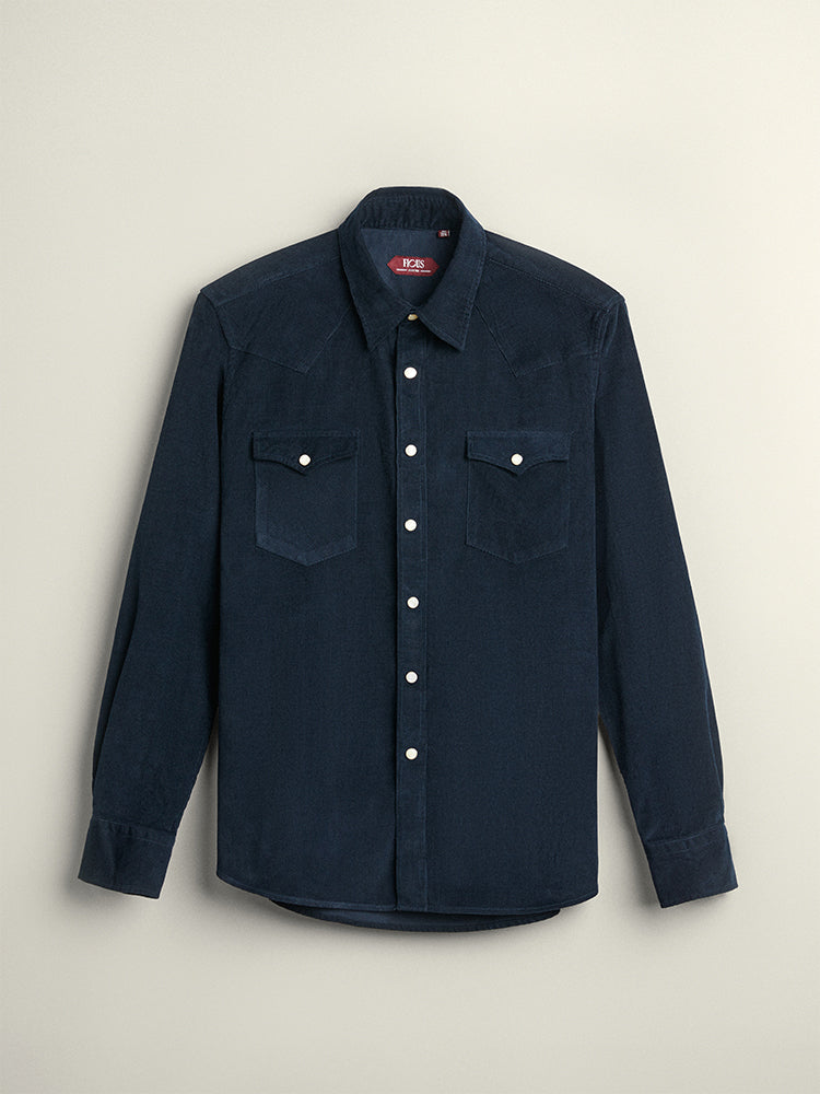 Washed Corduroy Western Shirt - Navy