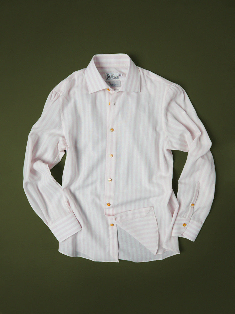 Neapolitan Cotton Wide Stripe Spread Collar Handcrafted Shirt - Pink & White/Piero Tonella