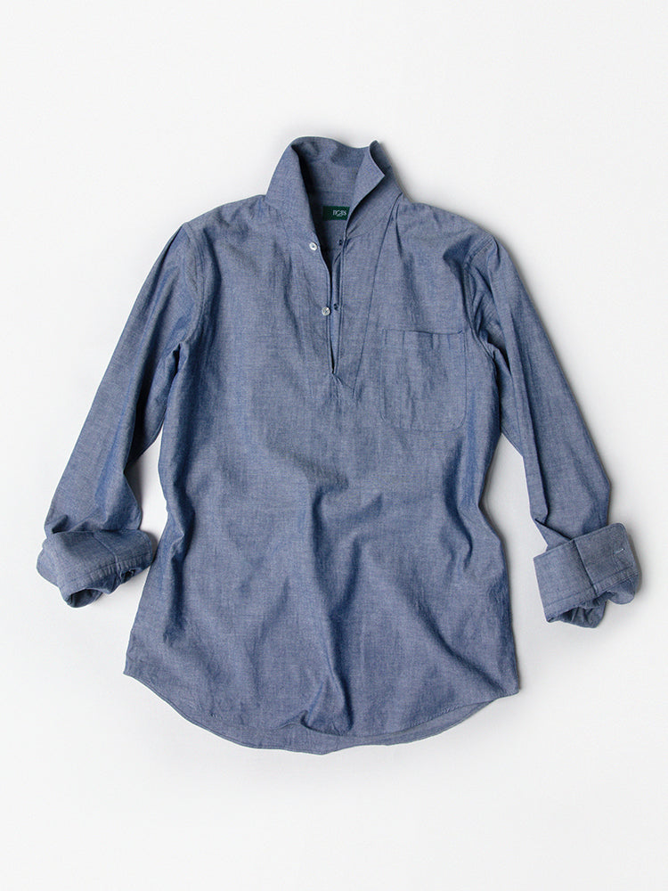 Chambray Polo Pullover Shirt - Blue