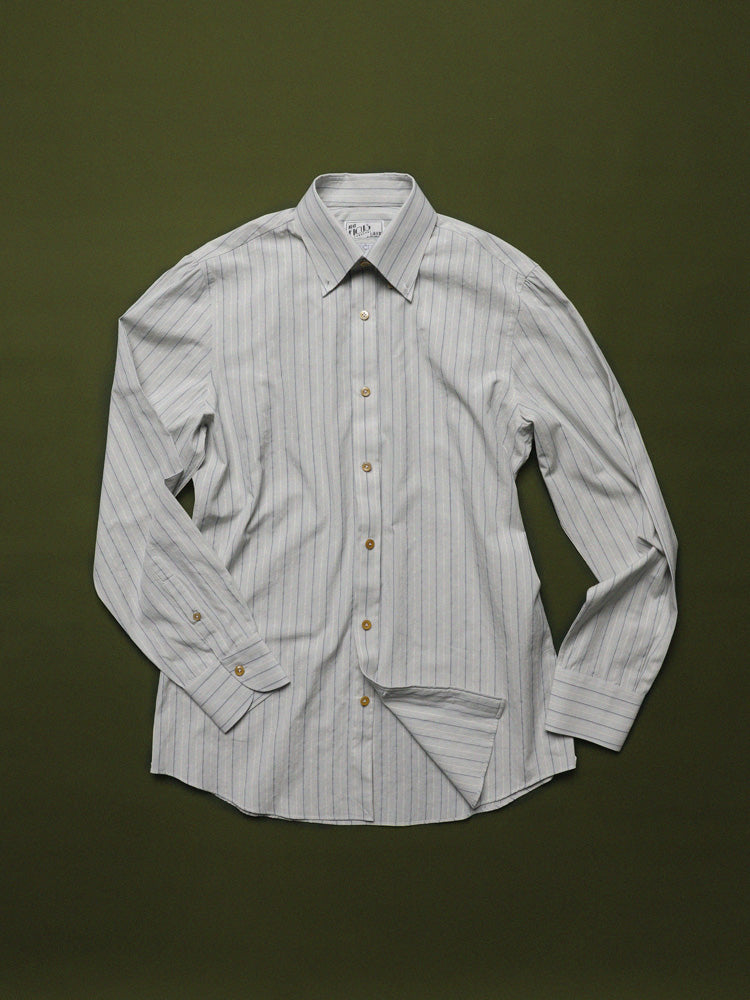 Cotton Striped Button-Down Collar Handcrafted Shirt - Grey & Blue/Canclini