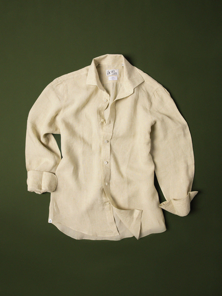 Linen Half One Piece Collar Handcrafted Shirt - Khaki/Albini