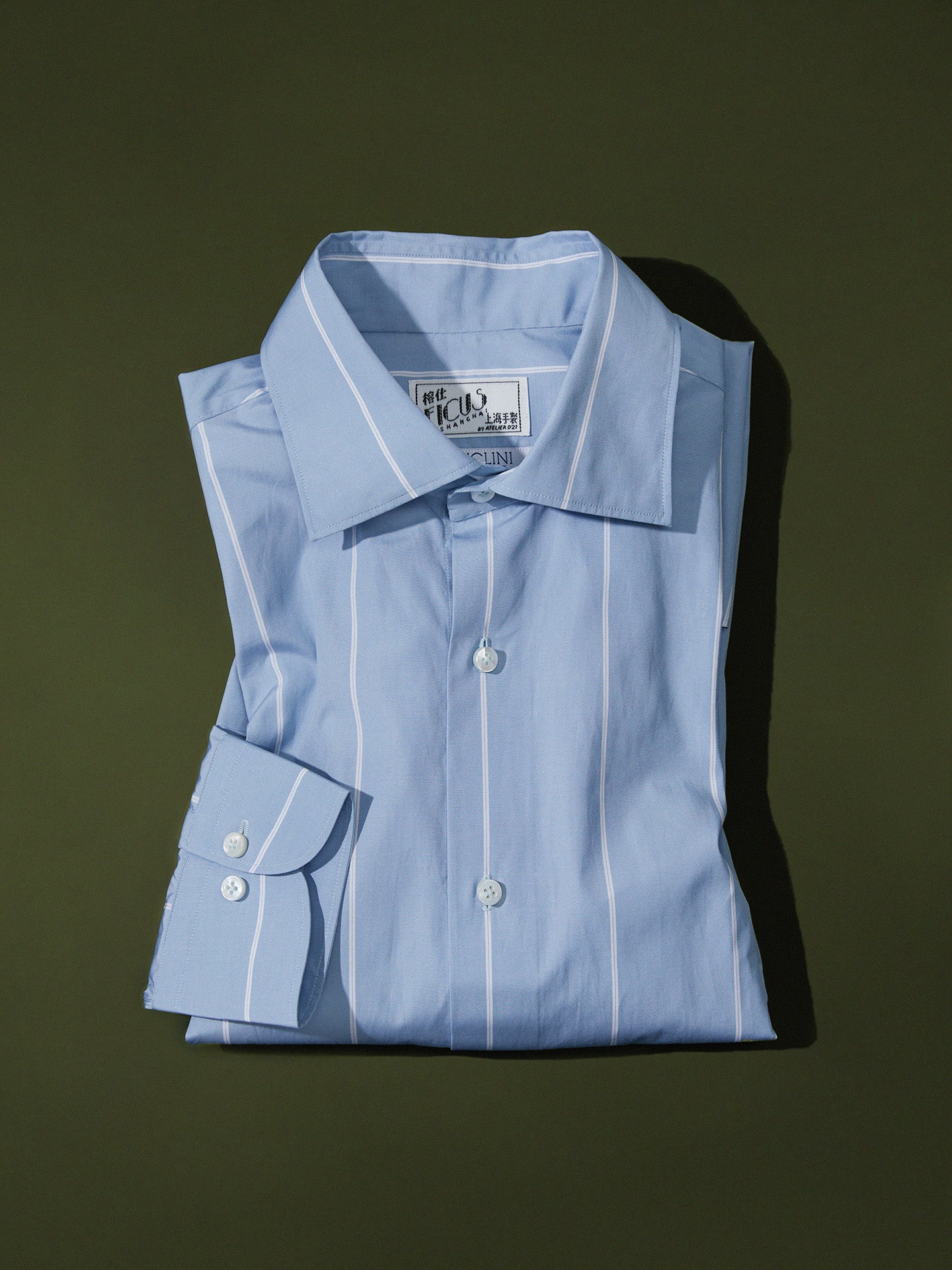 Neapolitan Blue and White Wide Stripe Cotton Spread Collar Handcrafted Shirt - Canclini
