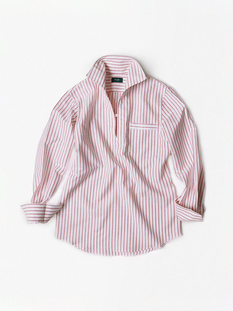 Cotton Linen One-Piece Collar Polo Pullover Shirt - Red & White (Unisex)