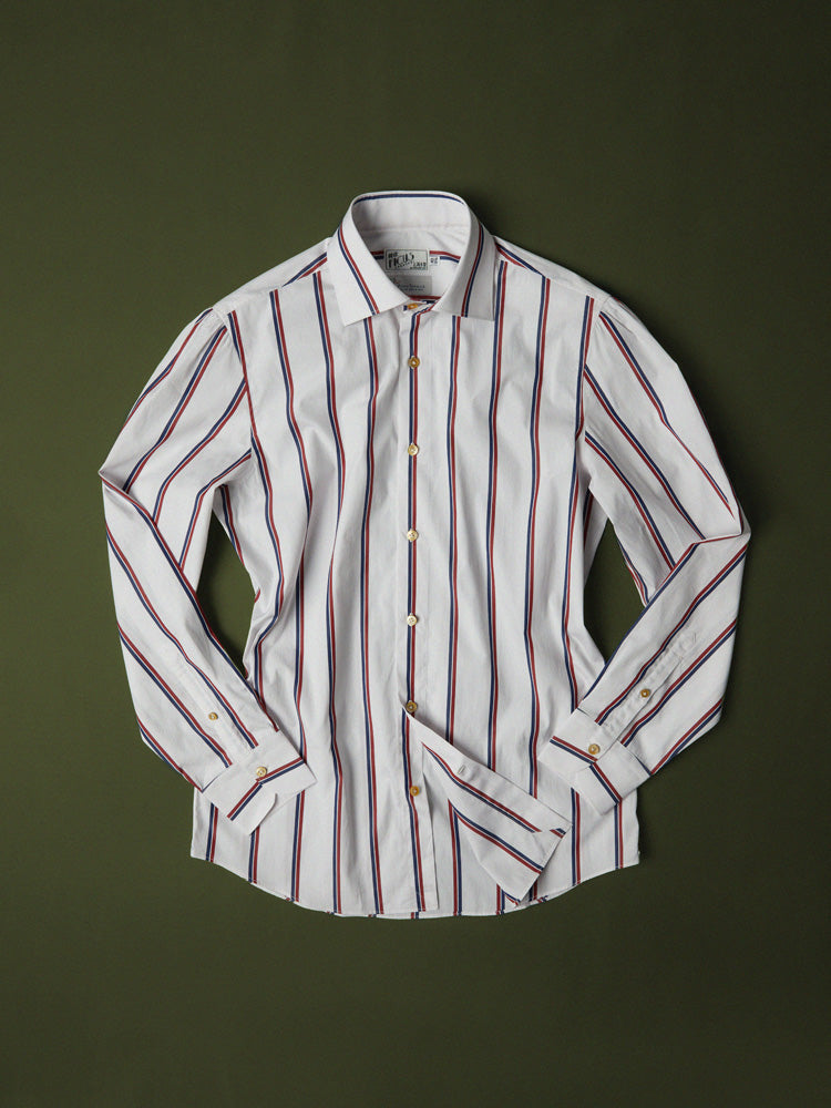 Neapolitan Cotton Double Stripe Spread Collar Handcrafted Shirt - Blue & Red/Piero Tonella