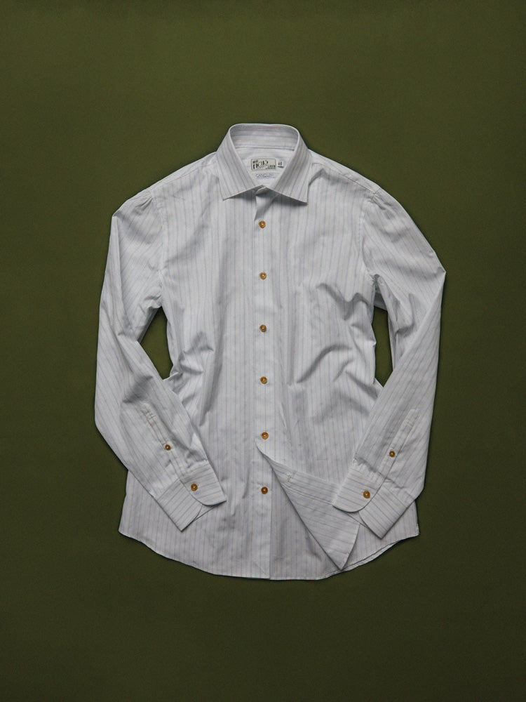 Cotton Pinstriped Spread Collar Handcrafted Shirt - White & Blue/Canclini