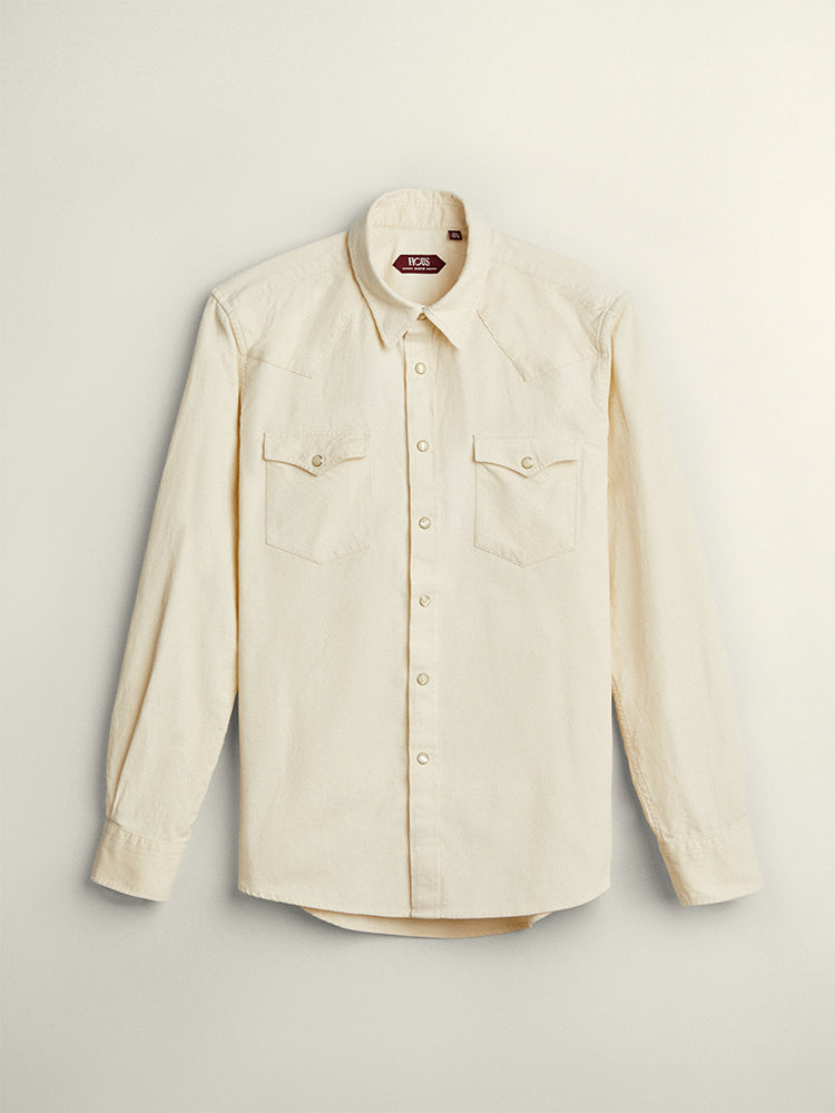 Washed Corduroy Western Shirt - Ecru