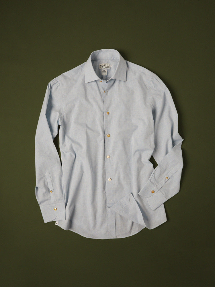 Neapolitan Cotton/Linen Spread Collar Handcrafted Shirt - Dusty Blue/Thomas Mason