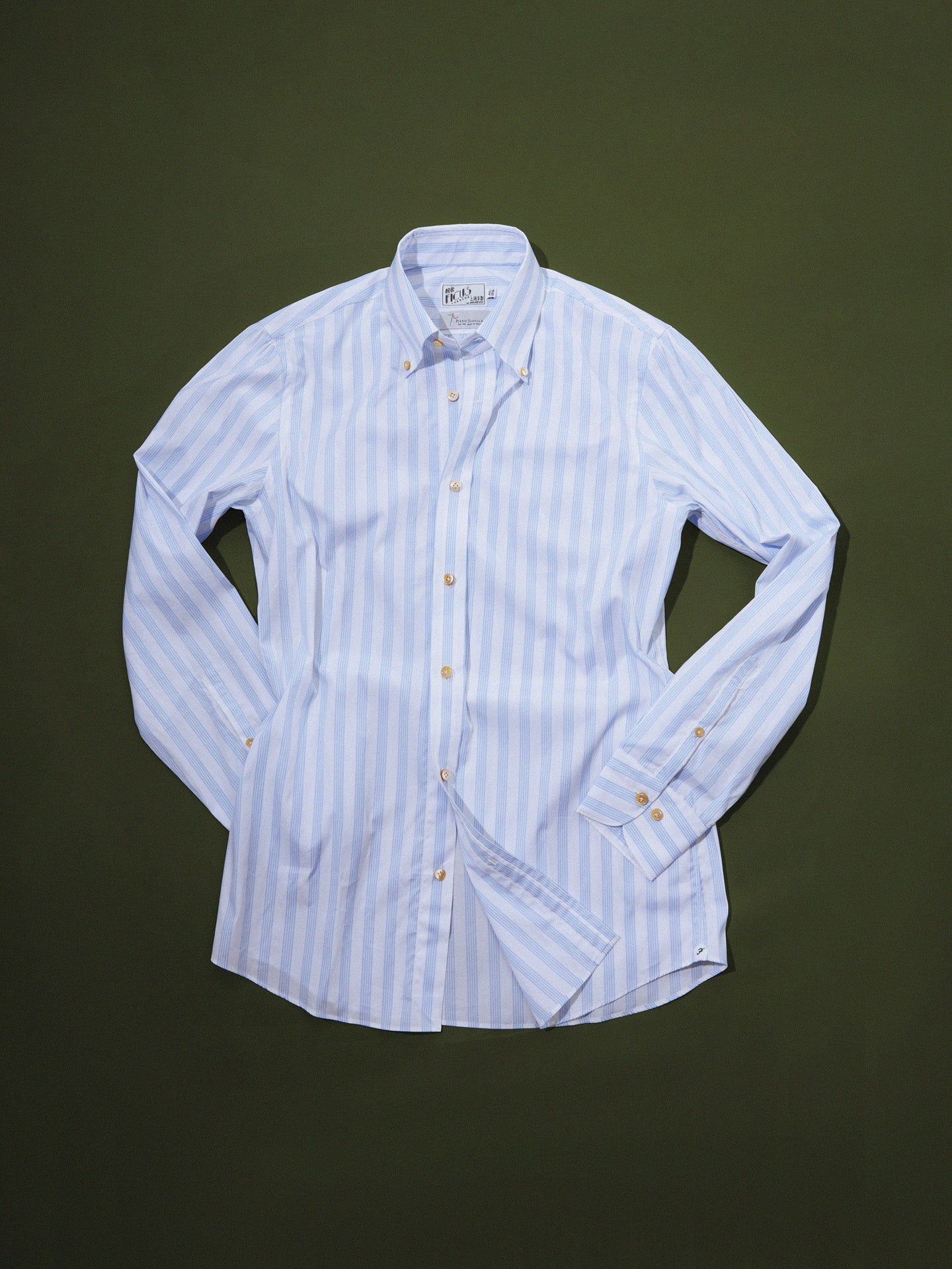 Neapolitan White and Blue Wide Stripe Cotton Button-Down Collar Handcrafted Shirt - Piero Tonella