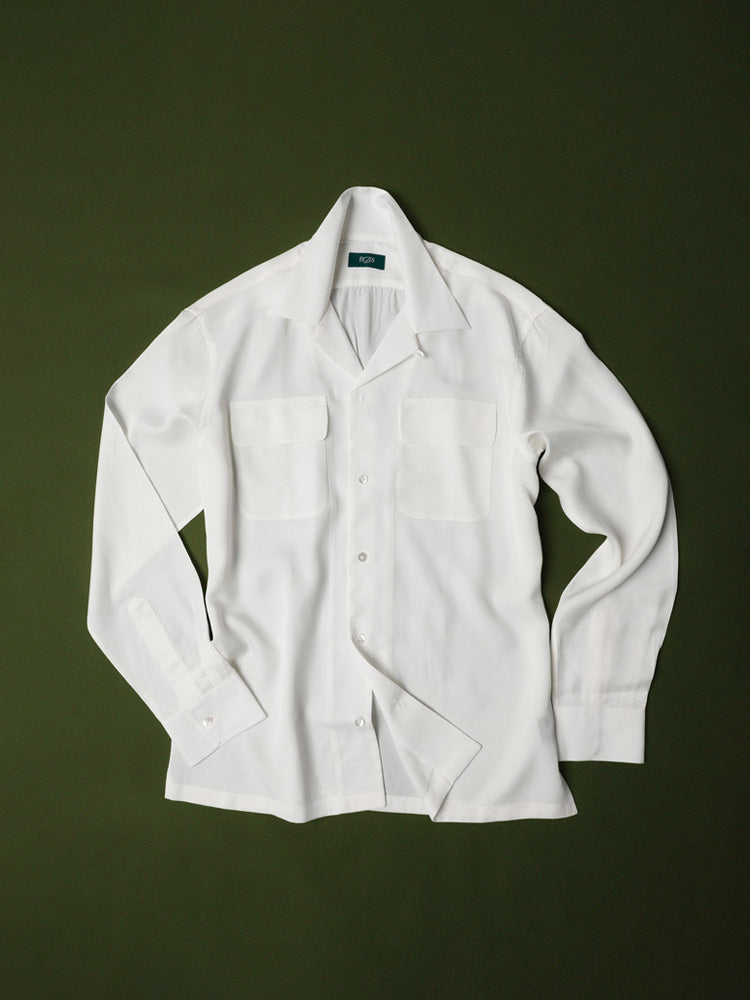 Havana Camp Collar Long Sleeve Shirt - Cotton Linen Tencel/White