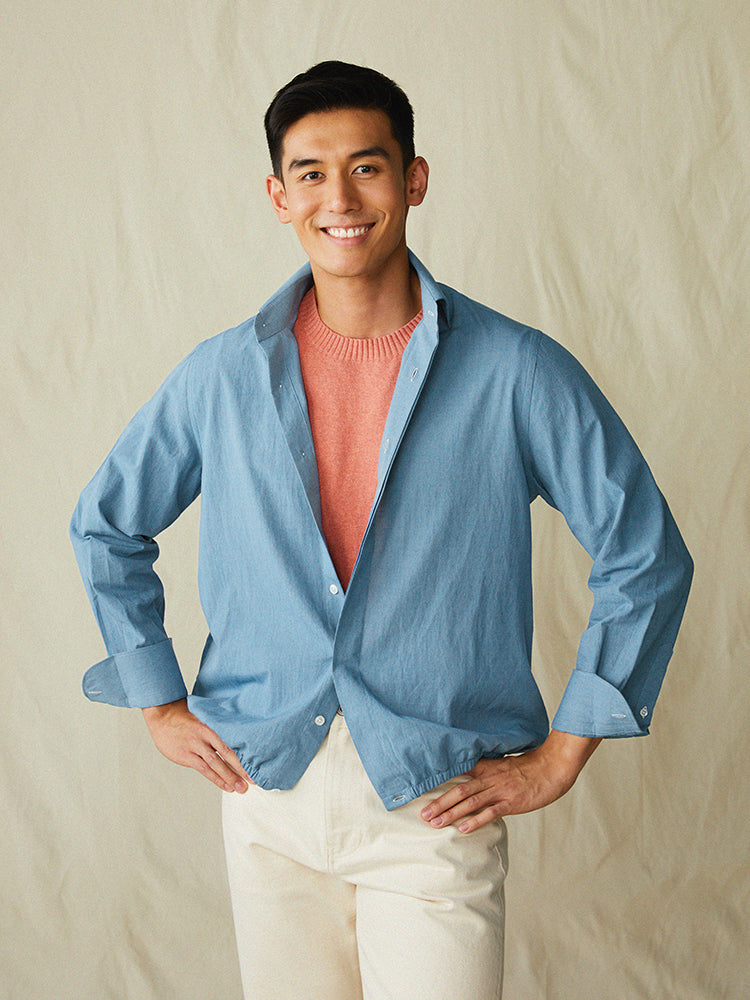 Chambray Belted Shirt Jacket - Dusty Blue
