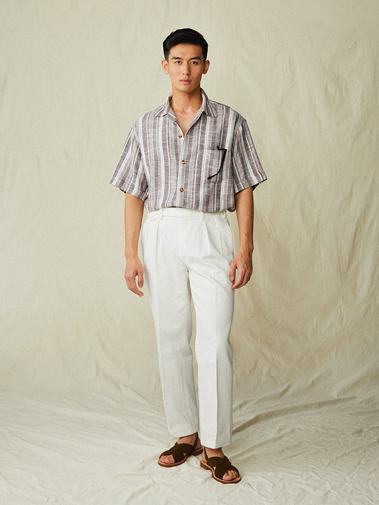 Tailored Denim Double-Pleated White Denim