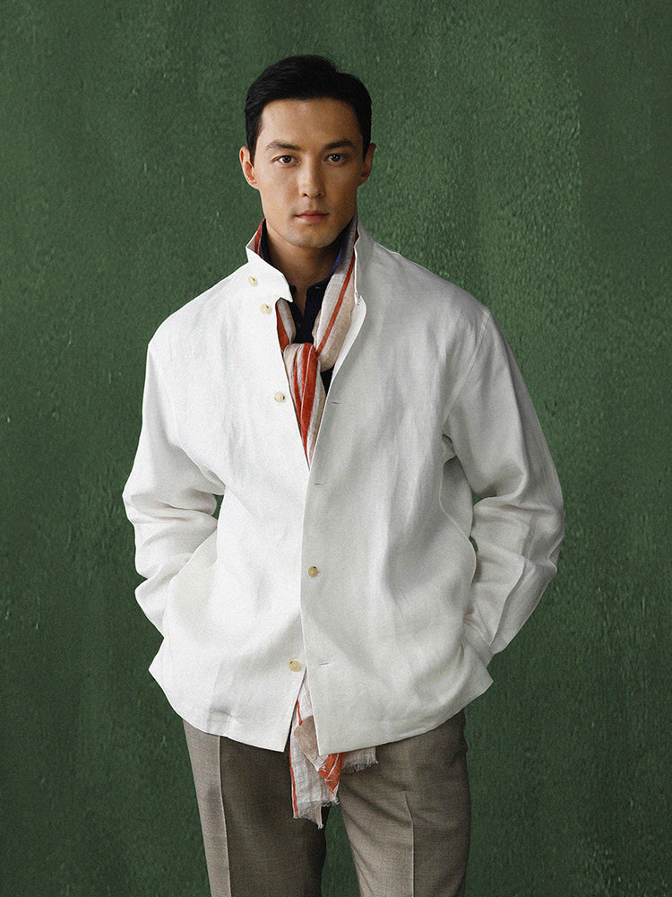 Mandarin Collar Linen Shanghai Shirt Jacket