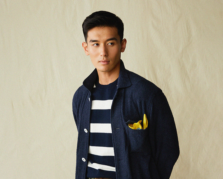 Cashco Cotton/Cashmere Knitted T- Shirt In Navy & White Stripes