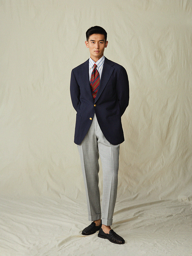 Cotton Wide Stripe Handcrafted Shirt - White & Blue/Piero Tonella