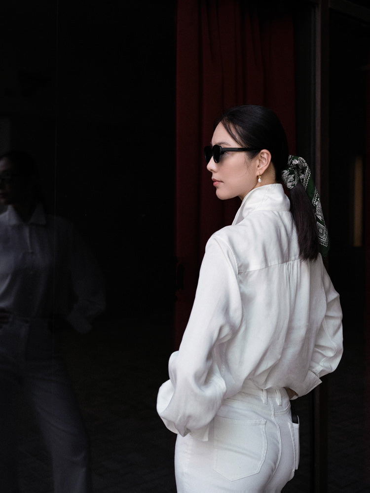 White Camp Collar Frogged Handcrafted Shirt - Women's