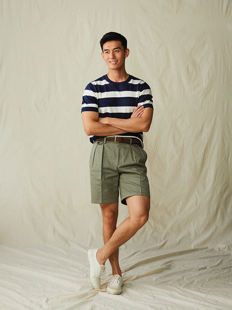 Cashco Cotton/Cashmere Knitted T- Shirt In Navy & White Stripes