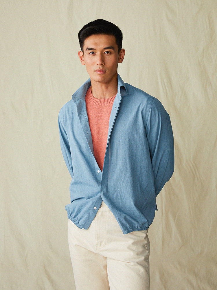 Chambray Belted Shirt Jacket - Dusty Blue