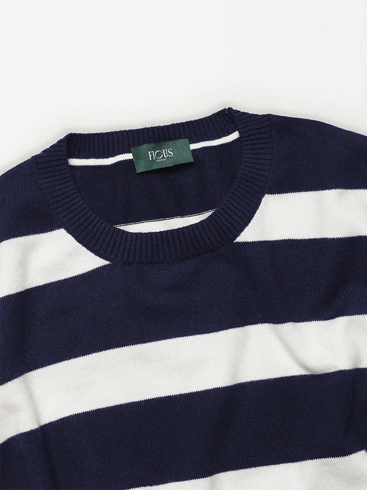 Cashco Cotton/Cashmere Knitted T- Shirt In Navy & White Stripes