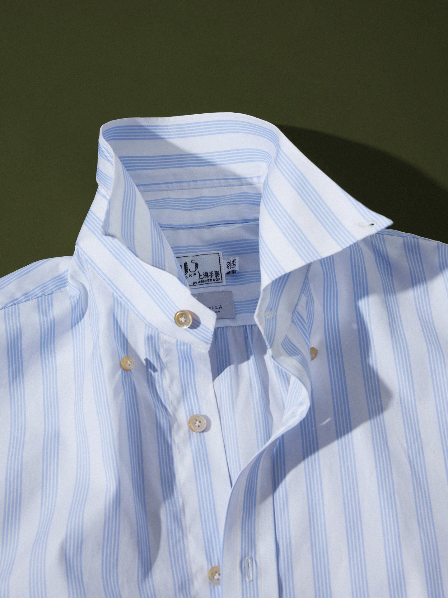 Neapolitan White and Blue Wide Stripe Cotton Button-Down Collar Handcrafted Shirt - Piero Tonella