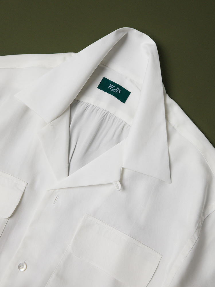 Havana Camp Collar Long Sleeve Shirt - Cotton Linen Tencel/White