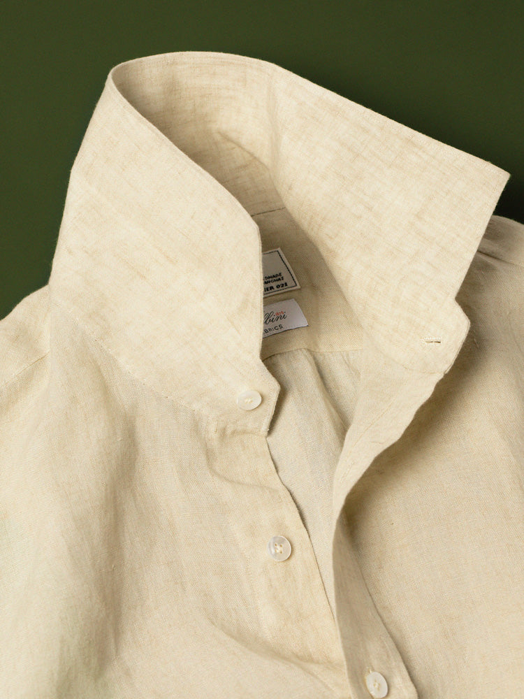 Linen Half One Piece Collar Handcrafted Shirt - Khaki/Albini