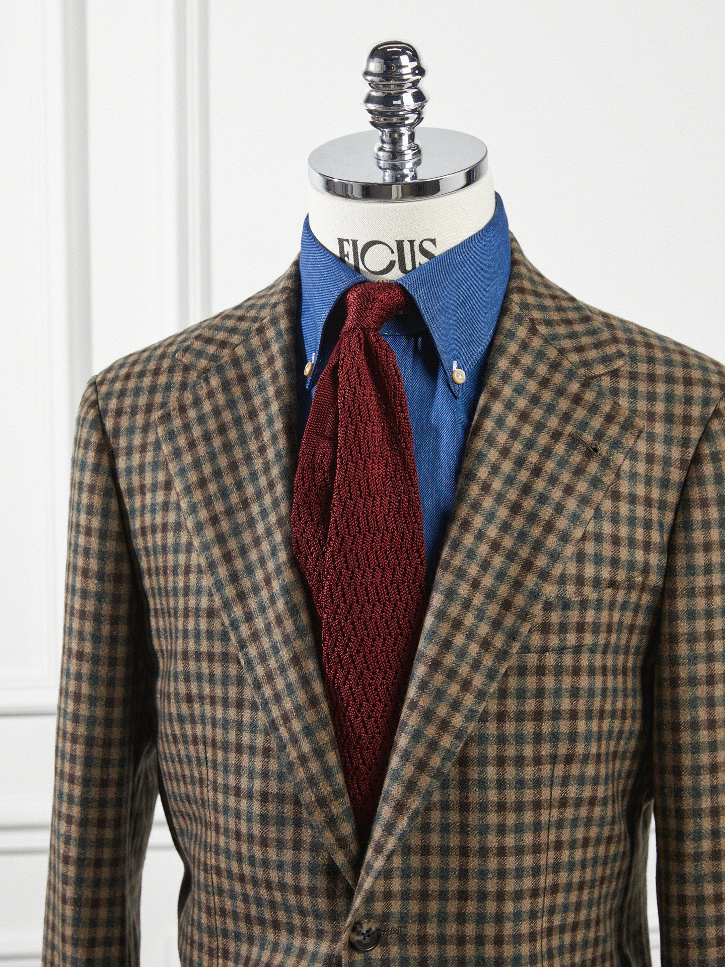 Brown-Green Twill Check Cashmere Handmade Tailored Jacket - Tallia