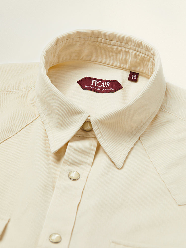 Washed Corduroy Western Shirt - Ecru